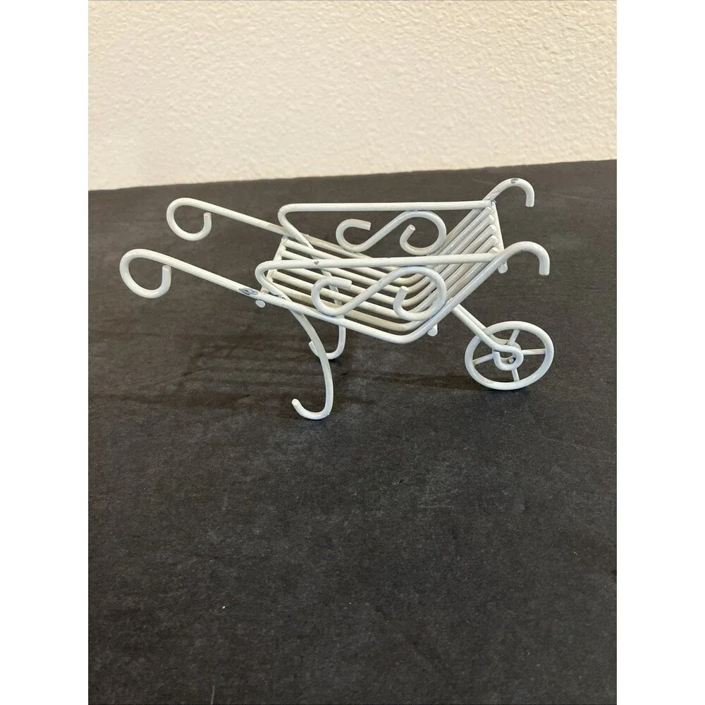 Dollhouse Miniature White Wire Garden Decor Wheelbarrow